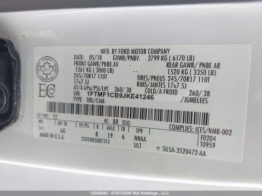 1FTMF1CB9JKE41246 2018 FORD F-150 photo no. 9