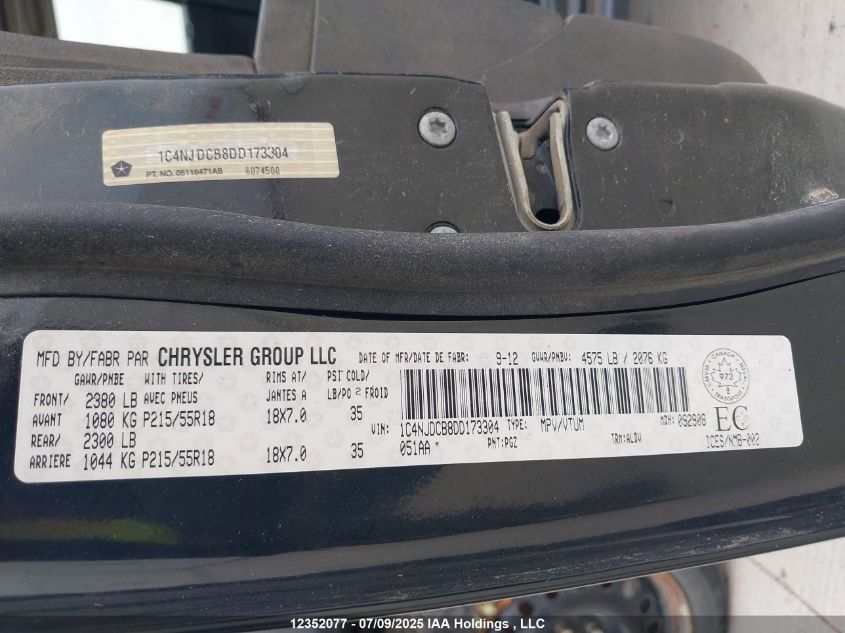 2013 Jeep Compass Limited VIN: 1C4NJDCB8DD173304 Lot: 12352077