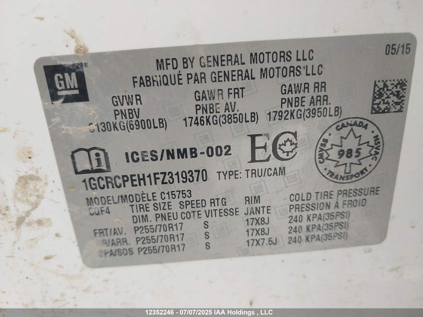 1GCRCPEH1FZ319370 2015 CHEVROLET SILVERADO photo no. 9