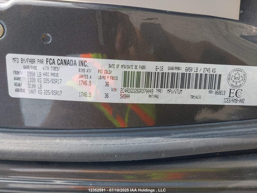 2C4RDGDG9GR370049 2016 DODGE CARAVAN photo no. 9