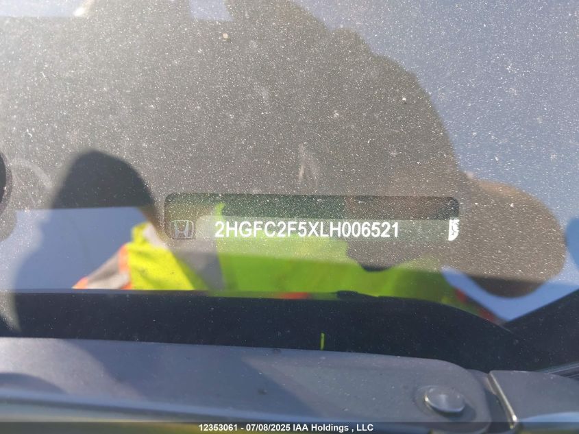 2020 Honda Civic VIN: 2HGFC2F5XLH006521 Lot: 12353061
