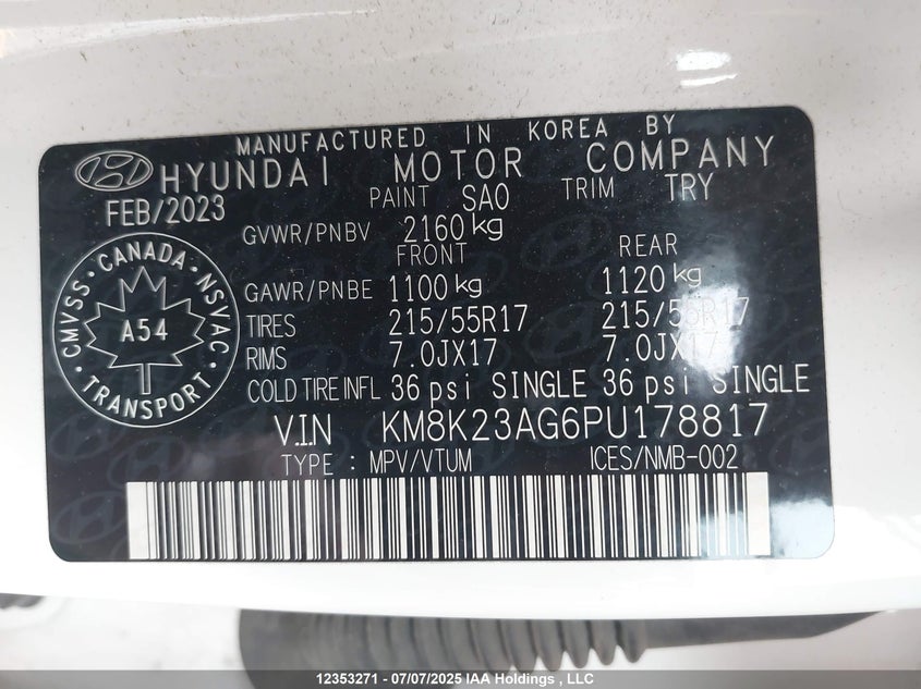 KM8K23AG6PU178817 2023 HYUNDAI KONA photo no. 19