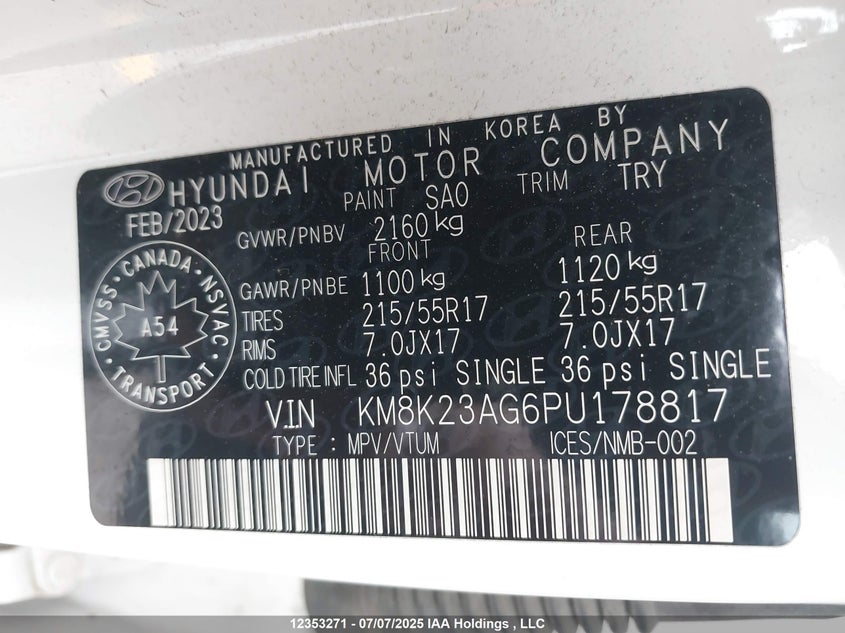 KM8K23AG6PU178817 2023 HYUNDAI KONA photo no. 9