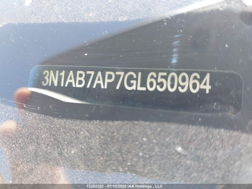 2016 Nissan Sentra 1.8 S/1.8 Sl/1.8 Sr/1.8 Sv VIN: 3N1AB7AP7GL650964 Lot: 12353322
