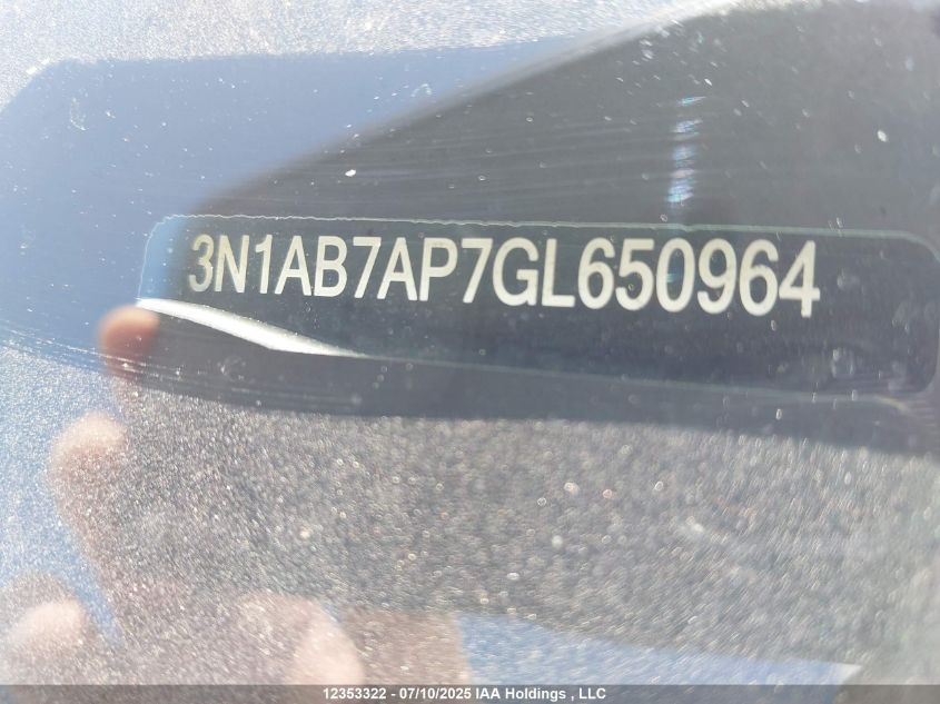 2016 Nissan Sentra 1.8 S/1.8 Sl/1.8 Sr/1.8 Sv VIN: 3N1AB7AP7GL650964 Lot: 12353322