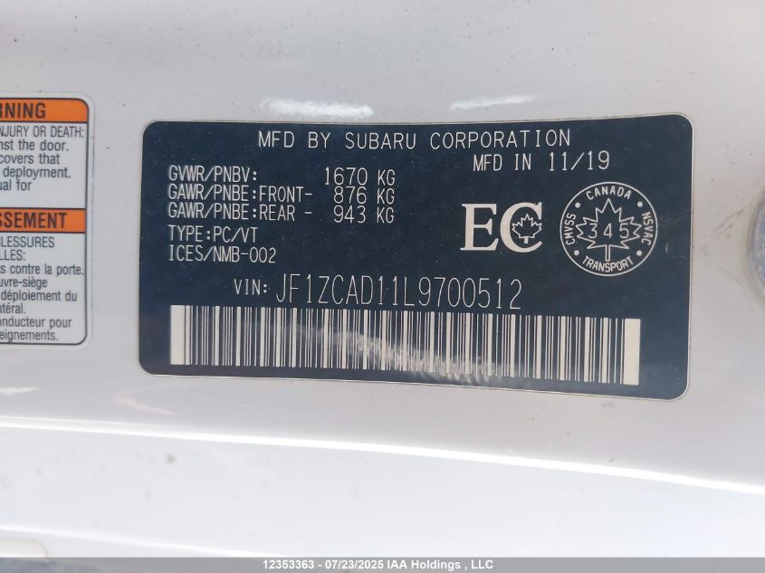 2020 Subaru Brz Ts VIN: JF1ZCAD11L9700512 Lot: 12353363