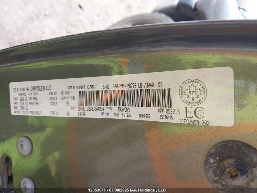 2008 Dodge Ram 1500 St/Slt VIN: 1D7HU18208J204294 Lot: 12353571