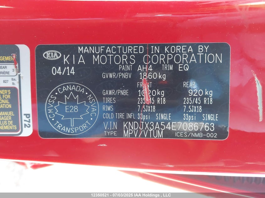 2014 Kia Soul Sx/Sx Luxury/Two-Tone Fathom Blue/White Special Edition/Two-Tone Inferno Red VIN: KNDJX3A54E7086763 Lot: 12350521X