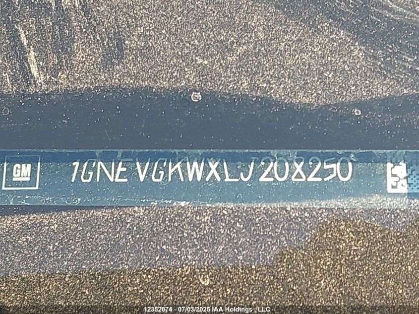 2020 Chevrolet Traverse Lt VIN: 1GNEVGKWXLJ208250 Lot: 12352074X