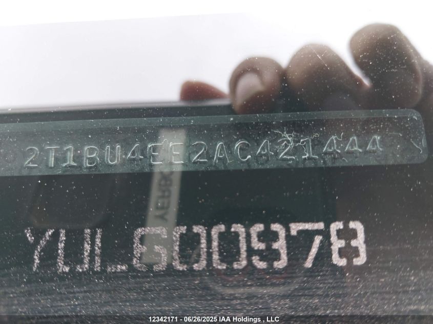 2010 Toyota Corolla Ce VIN: 2T1BU4EE2AC421444 Lot: 12342171X