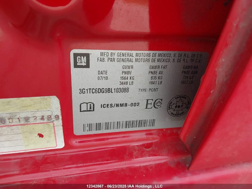 2011 Chevrolet Aveo Lt VIN: 3G1TC6DG9BL103088 Lot: 12342867X