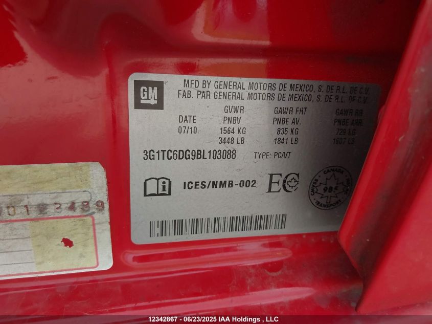 2011 Chevrolet Aveo Lt VIN: 3G1TC6DG9BL103088 Lot: 12342867X