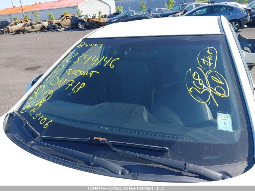 2012 Hyundai Accent L VIN: KMHCT5AE6CU011718 Lot: 12344146X