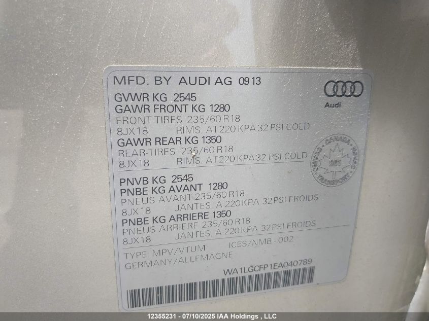 2014 Audi Q5 3.0 Technik VIN: WA1LGCFP1EA040789 Lot: 12355231