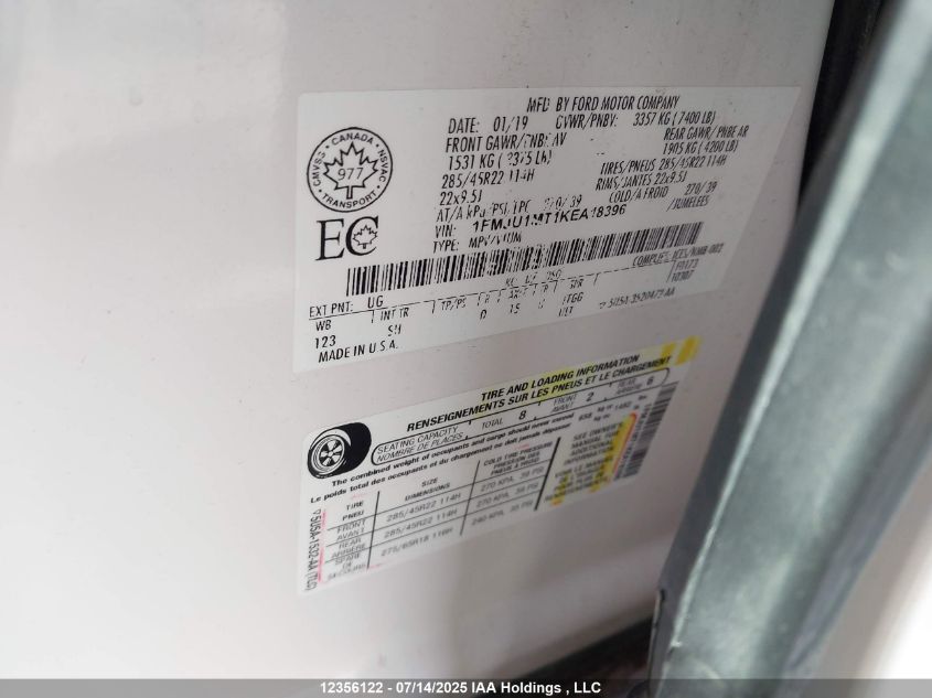 2019 Ford Expedition Platinum VIN: 1FMJU1MT1KEA18396 Lot: 12356122