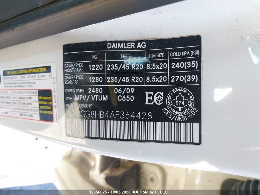 2010 Mercedes-Benz Glk 350 4Matic VIN: WDCGG8HB4AF364428 Lot: 12356625