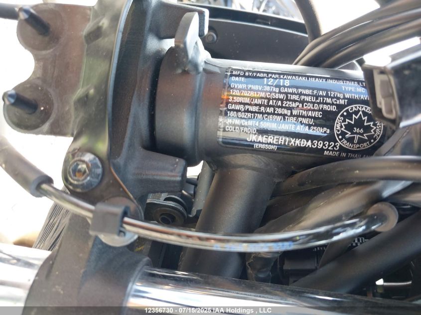 2019 Kawasaki Er650 H VIN: JKAEREH1XKDA39323 Lot: 12356730