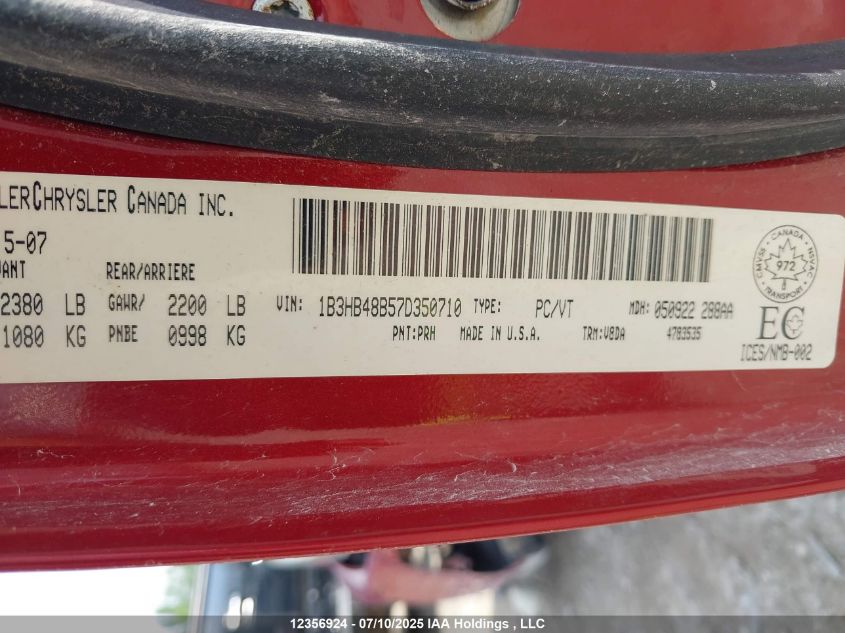 2007 Dodge Caliber Sxt VIN: 1B3HB48B57D350710 Lot: 12356924