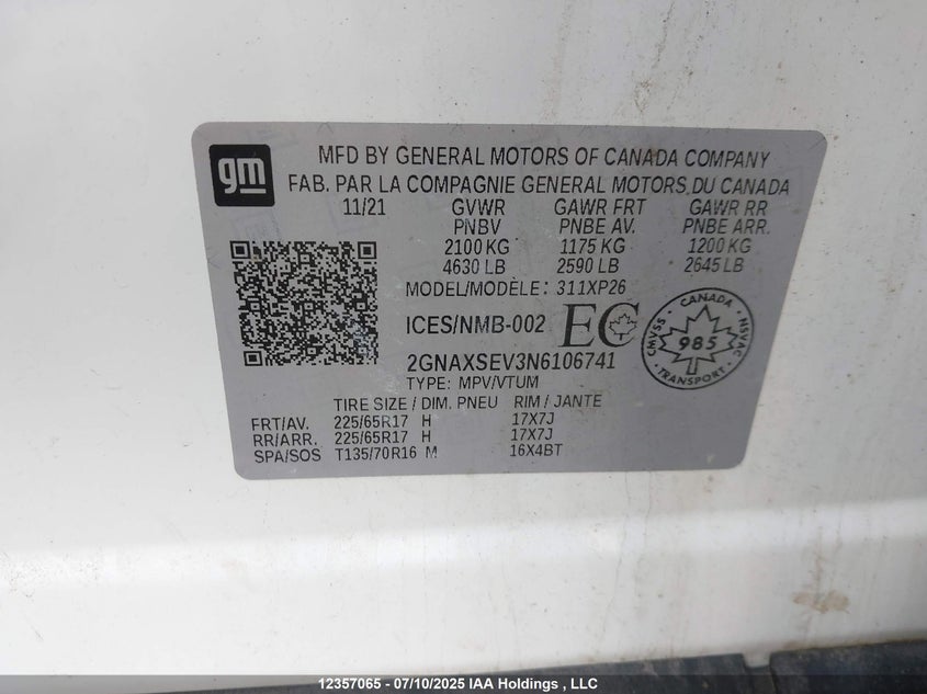 2GNAXSEV3N6106741 2022 CHEVROLET EQUINOX photo no. 18