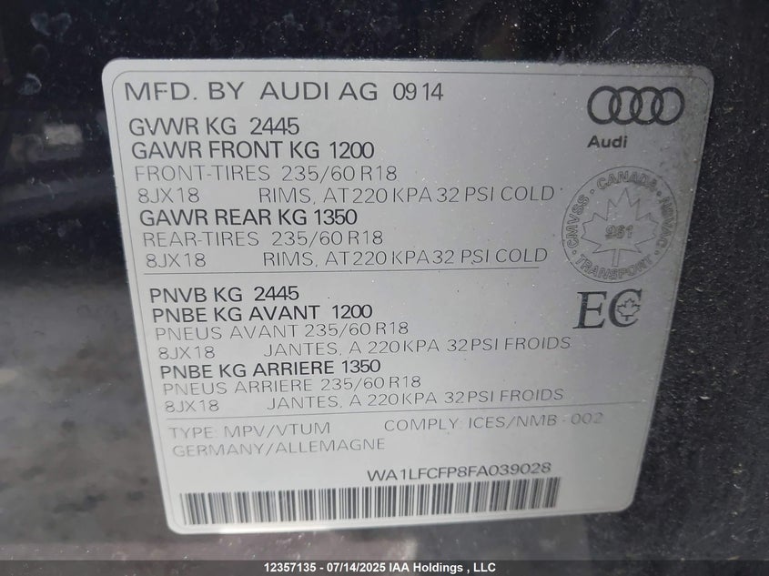 WA1LFCFP8FA039028 2015 AUDI Q5 photo no. 9