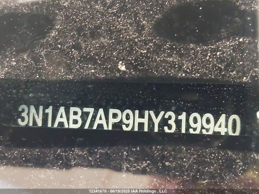 2017 Nissan Sentra 1.8 S/1.8 Sl/1.8 Sv VIN: 3N1AB7AP9HY319940 Lot: 12341670X