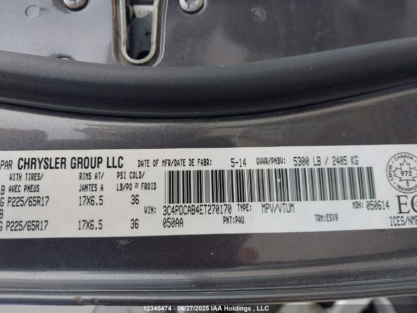 2014 Dodge Journey Cvp/Se Plus VIN: 3C4PDCAB4ET270170 Lot: 12345474X