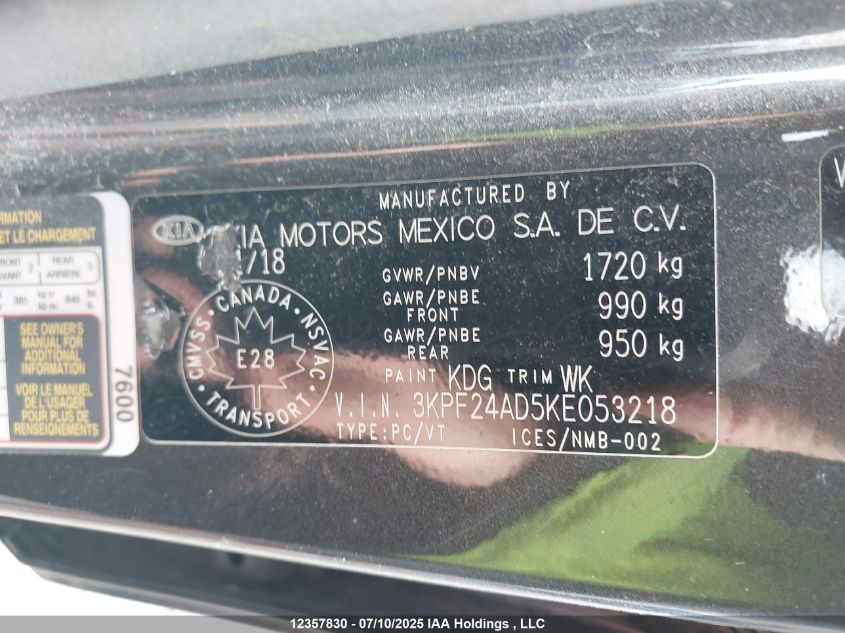 2019 Kia Forte VIN: 3KPF24AD5KE053218 Lot: 12357830