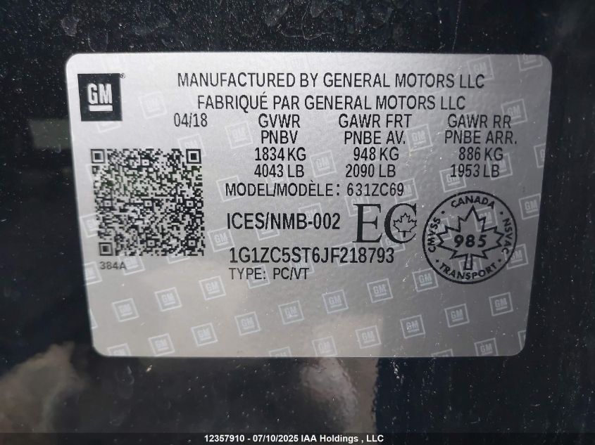 2018 Chevrolet Malibu Ls VIN: 1G1ZC5ST6JF218793 Lot: 12357910