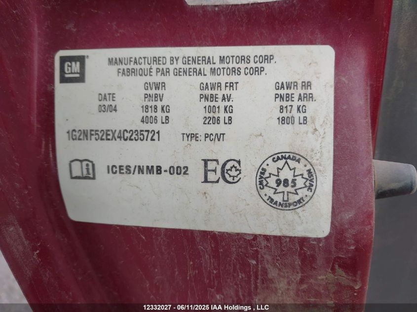 2004 Pontiac Grand Am Se1 VIN: 1G2NF52EX4C235721 Lot: 12332027X