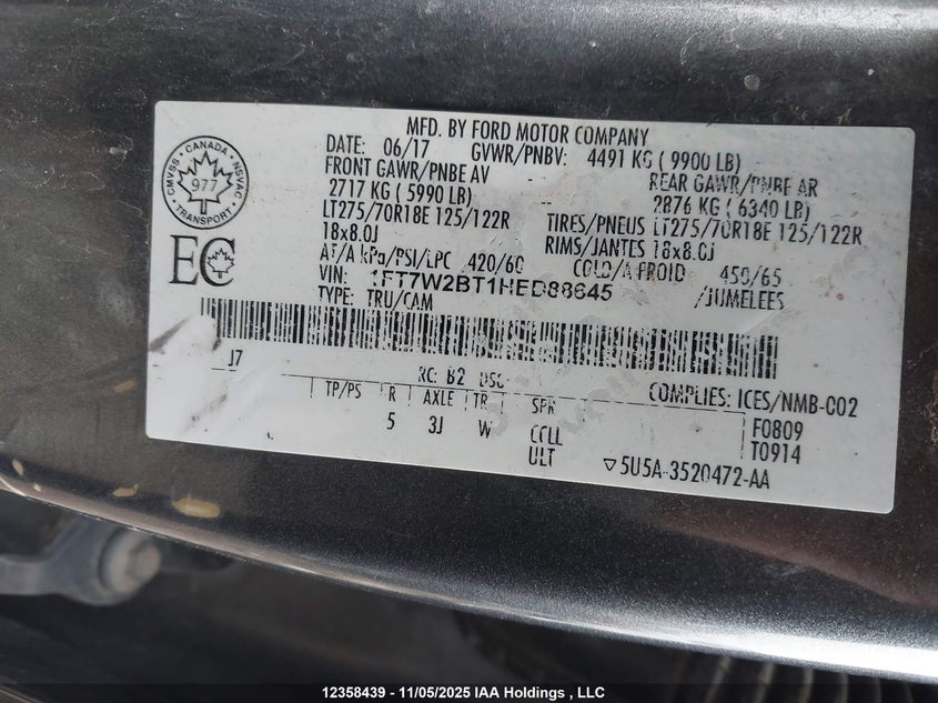 1FT7W2BT1HED88645 2017 FORD F250 photo no. 9