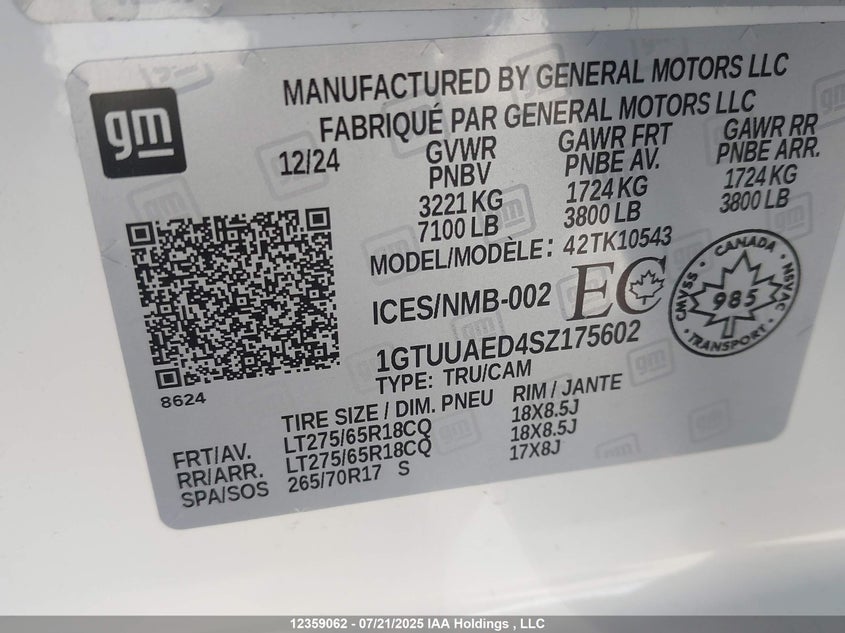 1GTUUAED4SZ175602 2025 GMC SIERRA photo no. 9