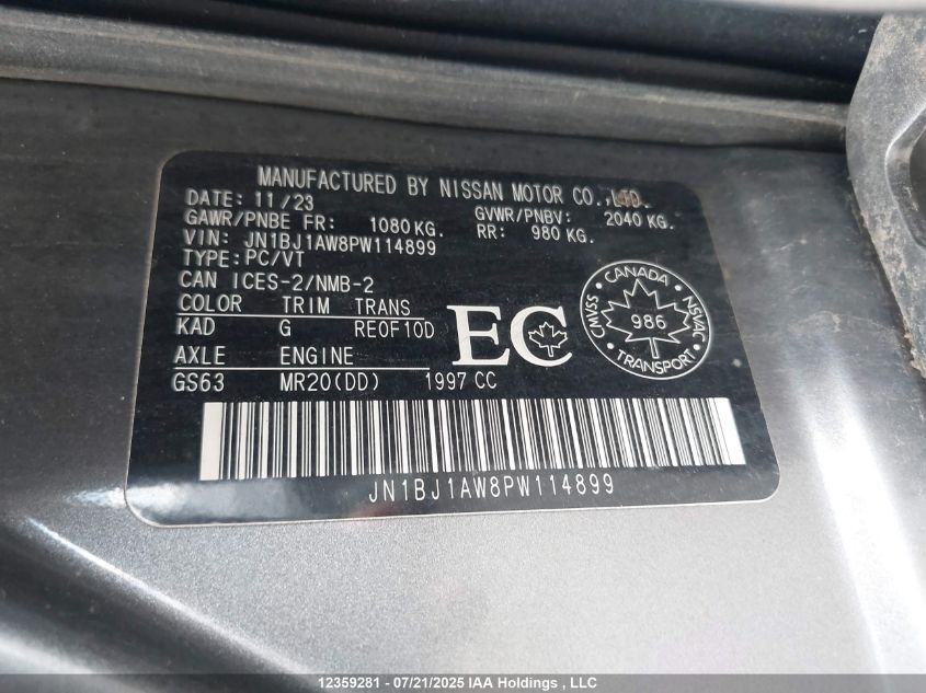 2023 Nissan Qashqai S VIN: JN1BJ1AW8PW114899 Lot: 12359281