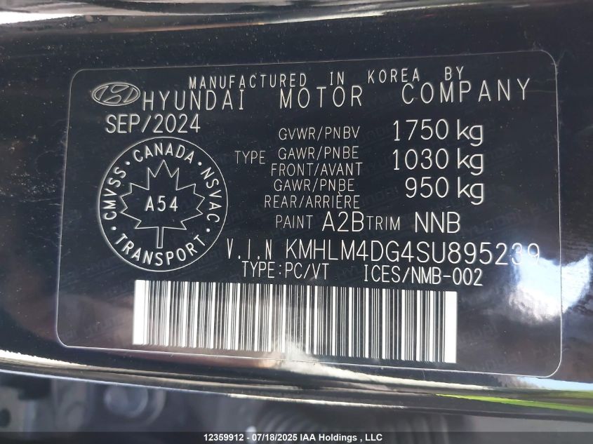 2025 Hyundai Elantra VIN: KMHLM4DG4SU895239 Lot: 12359912