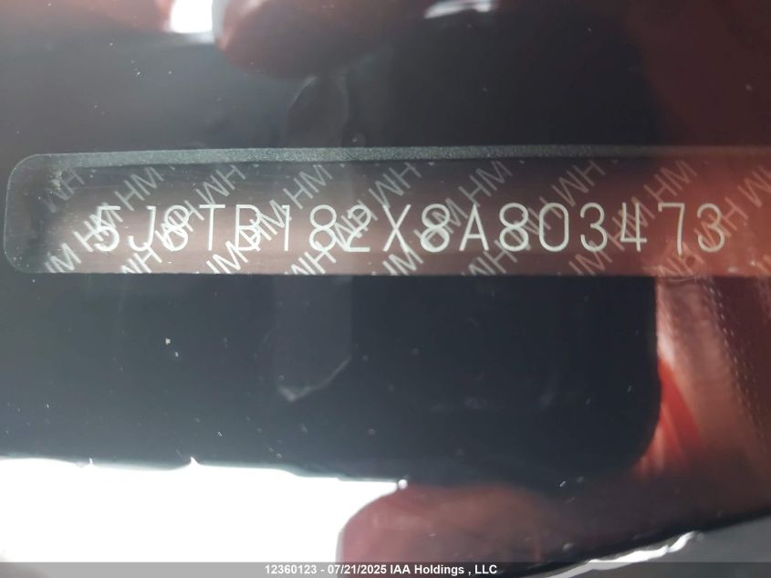 2008 Acura Rdx VIN: 5J8TB182X8A803473 Lot: 12360123