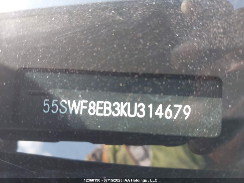 2019 Mercedes-Benz C 300 4Matic VIN: 55SWF8EB3KU314679 Lot: 12360190