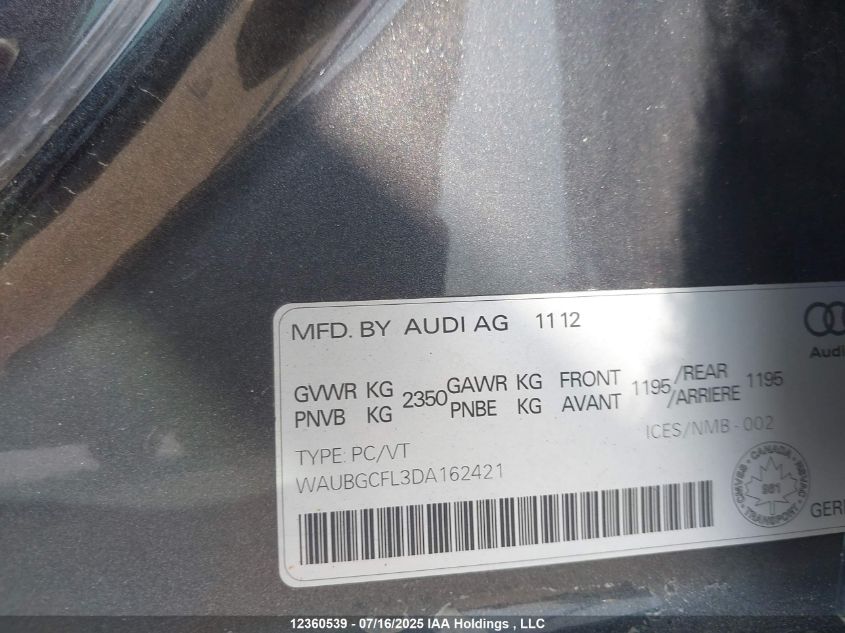 2013 Audi S4 Premium Plus VIN: WAUBGCFL3DA162421 Lot: 12360539