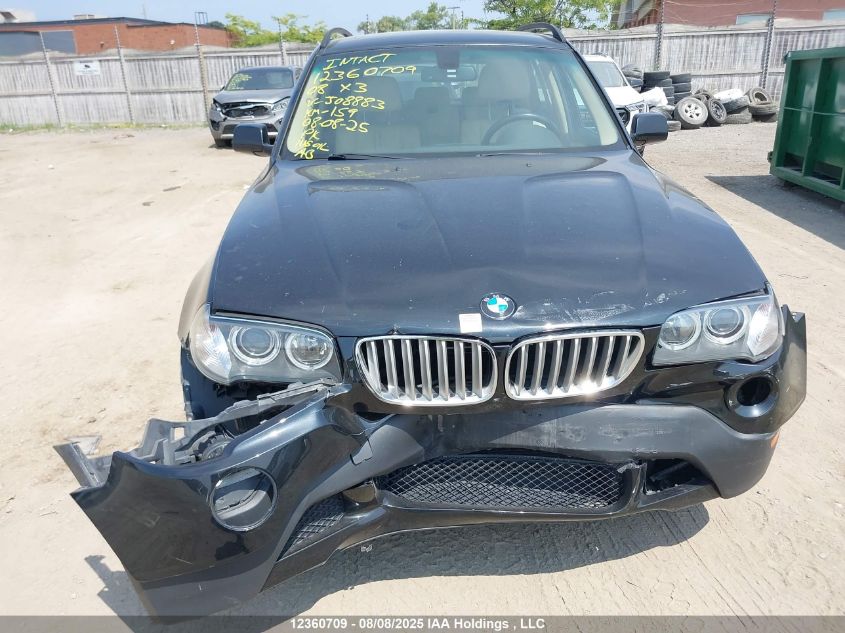 2008 BMW X3 3.0I VIN: WBXPC93428WJ08883 Lot: 12360709