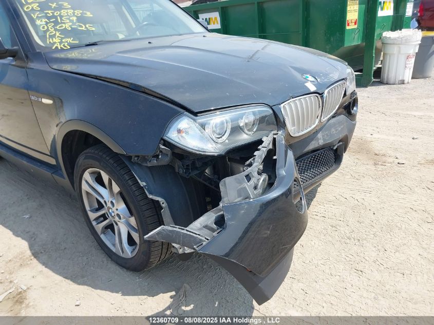 2008 BMW X3 3.0I VIN: WBXPC93428WJ08883 Lot: 12360709