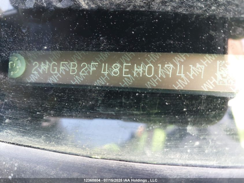 2014 Honda Civic Lx VIN: 2HGFB2F48EH017417 Lot: 12360804