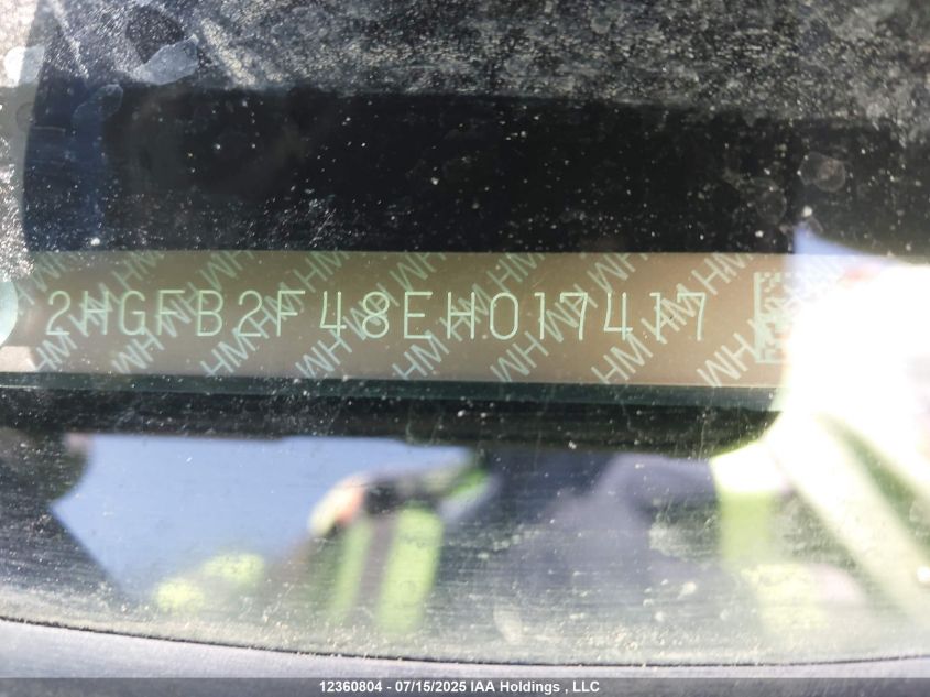 2014 Honda Civic Lx VIN: 2HGFB2F48EH017417 Lot: 12360804