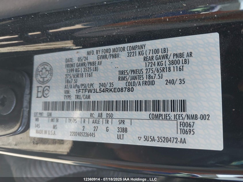1FTFW3L54RKE08780 2024 FORD F-150 photo no. 9