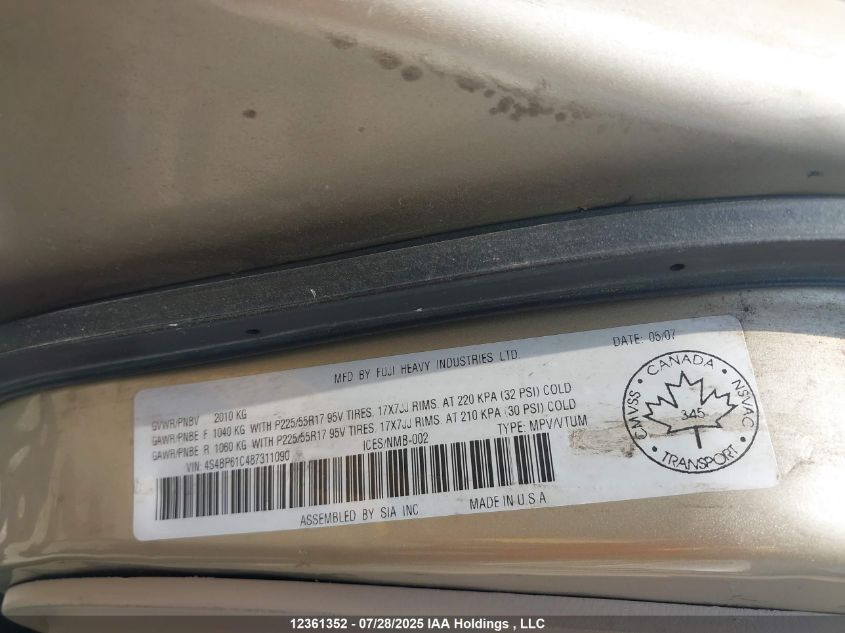 2008 Subaru Outback 2.5I VIN: 4S4BP61C487311090 Lot: 12361352