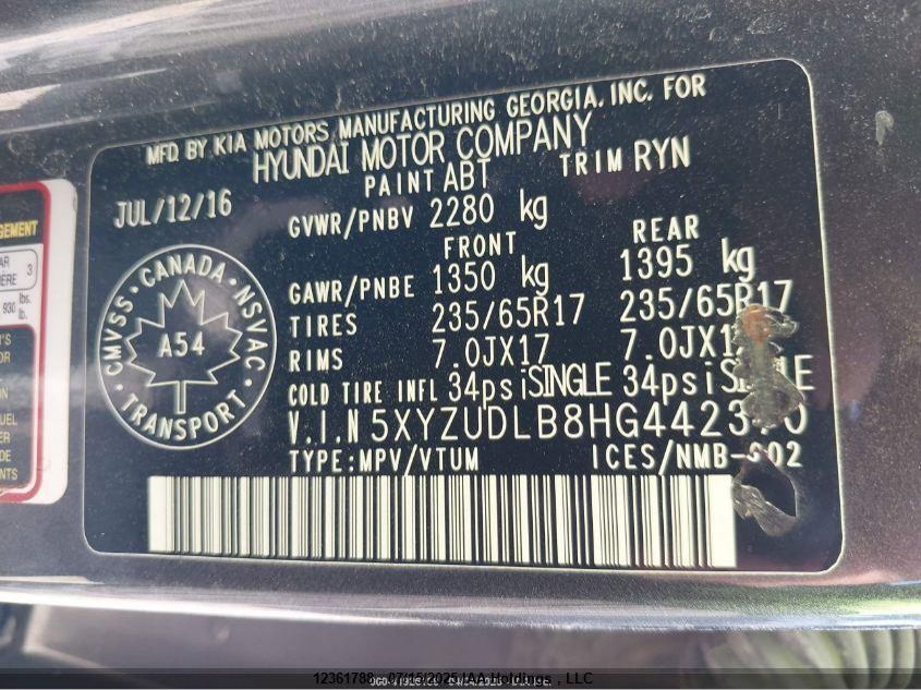 2017 Hyundai Santa Fe Sport 2.4 Luxury VIN: 5XYZUDLB8HG442370 Lot: 12361788