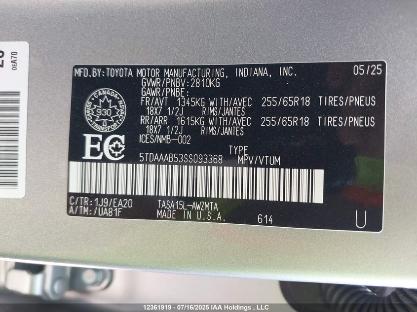 5TDAAAB53SS093368 2025 TOYOTA HIGHLANDER photo no. 18