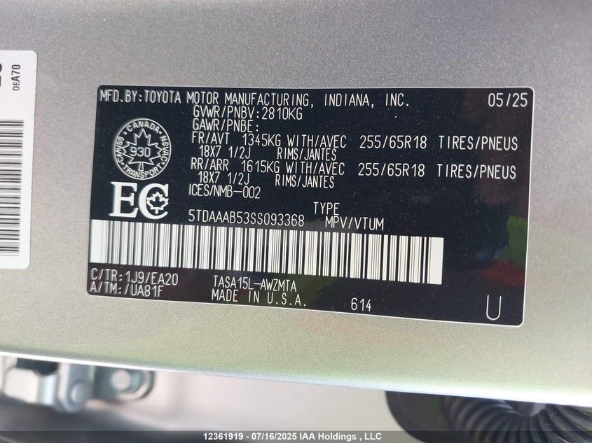5TDAAAB53SS093368 2025 TOYOTA HIGHLANDER photo no. 19