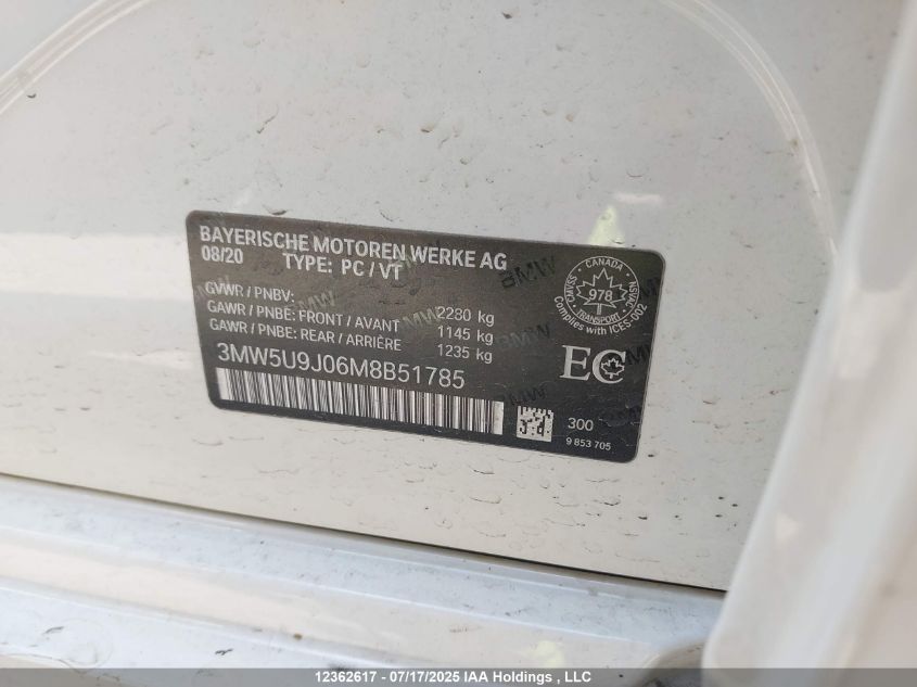2021 BMW M340I xDrive VIN: 3MW5U9J06M8B51785 Lot: 12362617