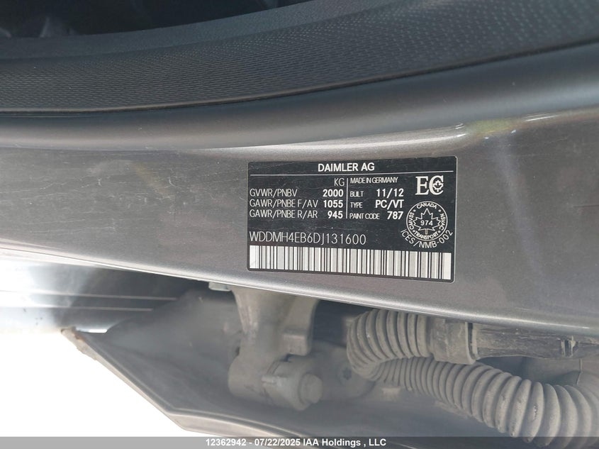 2013 Mercedes-Benz B250 VIN: WDDMH4EB6DJ131600 Lot: 12362942