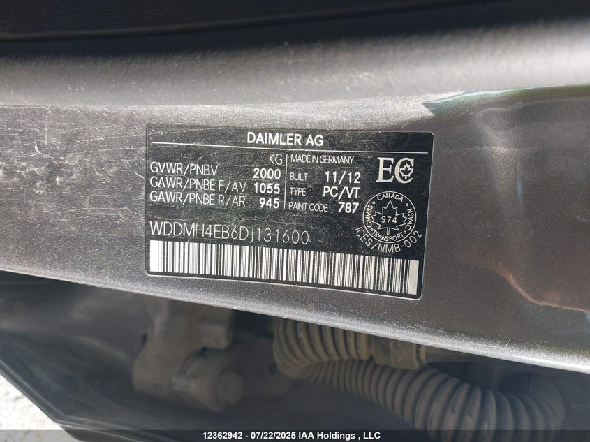 2013 Mercedes-Benz B250 VIN: WDDMH4EB6DJ131600 Lot: 12362942