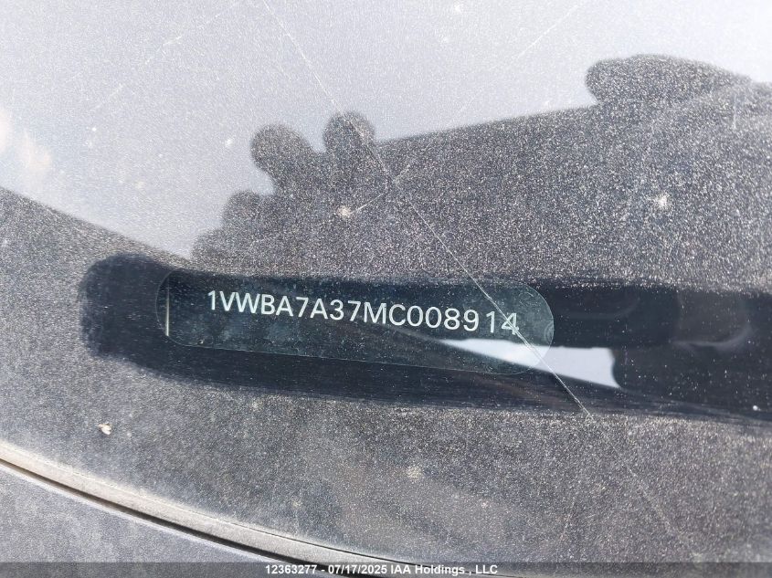 2021 Volkswagen Passat Highline VIN: 1VWBA7A37MC008914 Lot: 12363277