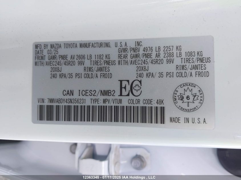 2025 Mazda Cx-50 Gt W/Turbo/Meridian Edition VIN: 7MMVABDY4SN356231 Lot: 12363345